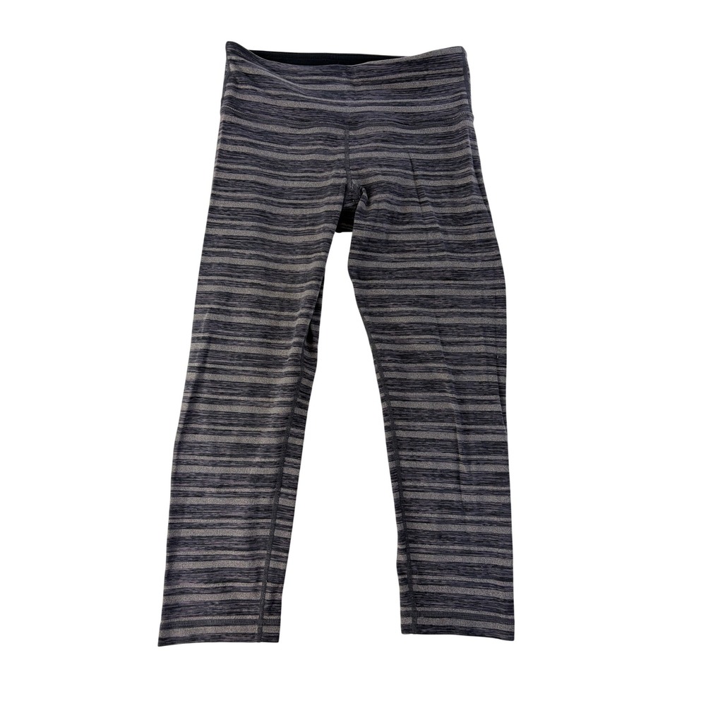 Lululemon Leggings Womens 4 Wunder Under Crop 21" Black Stripes Galore